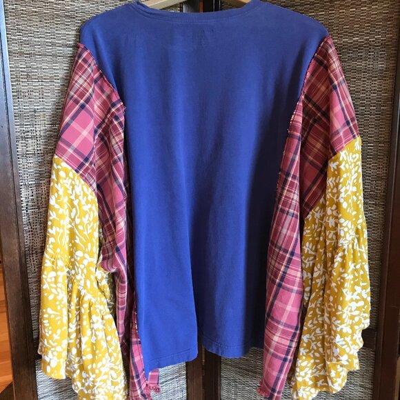 Upcycled Boho Poncho Fits XL-4X: Handmade Bohemian Tunic, Reworked Hippie Blouse - Picture 15 of 16